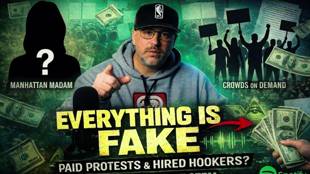 Justin Barone host of Thoughts Off The Stem investigates paid protests astroturfing the Manhattan Madam and Crowds on Demand with money flying in the background