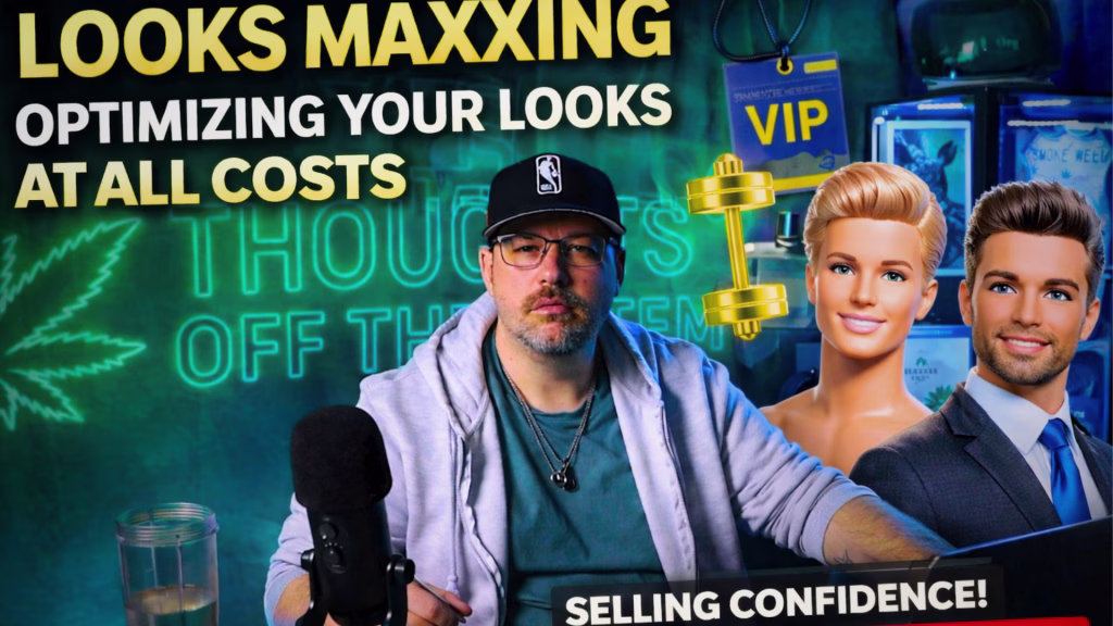 Justin Barone host of Thoughts Off The Stem podcast reacts to looksmaxxing and incel culture with Ken and Barbie figures representing unrealistic beauty standards